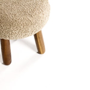 Custom Awassi Tripod Ottoman / Footstool Turned Walnut legs Camel Tan Bouclé image 4