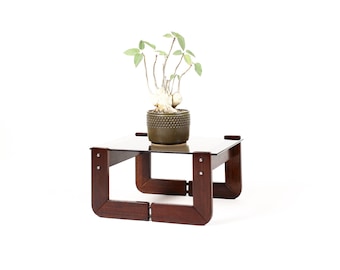 Mid Century Brazilian Modernist Side Table — Percival Lafer MP-97 — Rosewood + Glass