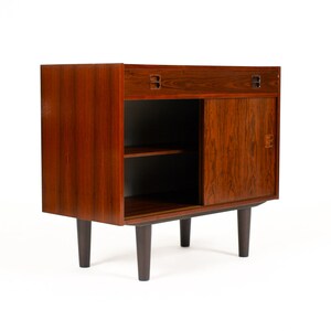 Danish Modern / Mid Century Compact Rosewood Credenza / Sideboard Sliding Doors Shallow Drawer image 4