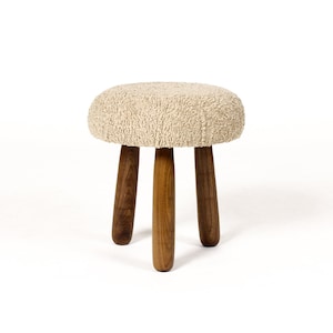 Custom Awassi Tripod Ottoman / Footstool Turned Walnut legs Camel Tan Bouclé image 2