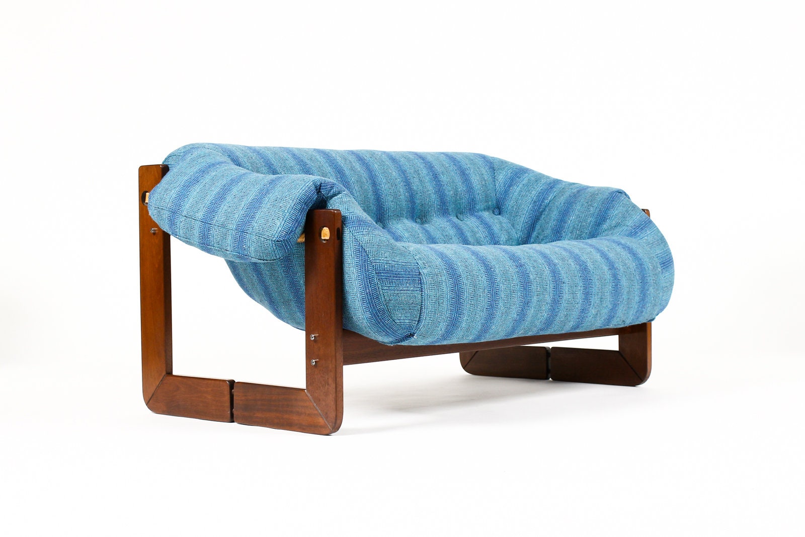 Mid Century Brazilian Modernist Loveseat / Settee – Percival Lafer MP-97 – Rosewood Frame + New Old Stock 70’s Textile