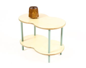 Modernist / Minimalist Plywood + Tubular Steel Bubble Side Table — Low Shelf — Tier Collection