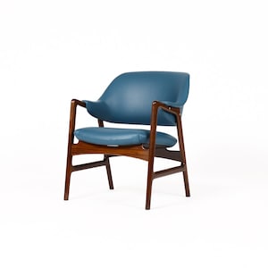 Danish Modern / Mid Century Mahogany Framed Lounge Chair — Blue Vinyl — Ingmar Relling for Westnofa