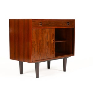 Danish Modern / Mid Century Compact Rosewood Credenza / Sideboard Sliding Doors Shallow Drawer image 5