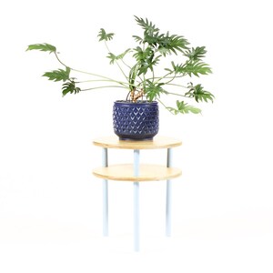 Modernist / Minimalist Plywood + Tubular Steel Round Side Table — High Shelf — Tier Collection