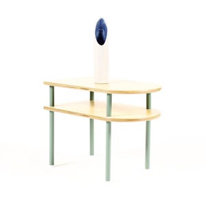 Modernist / Minimalist Plywood + Tubular Steel Rectangular Side Table — High Shelf — Tier Collection