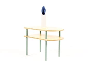 Modernist / Minimalist Plywood + Tubular Steel Rectangular Side Table — High Shelf — Tier Collection