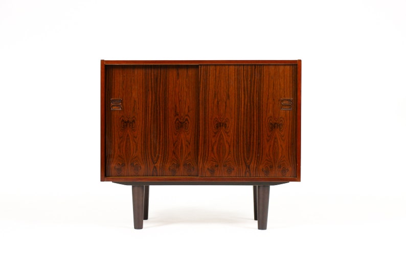 Danish Modern / Mid Century Compact Rosewood Credenza / Sideboard Sliding Doors image 5