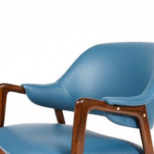 Danish Modern / Mid Century Mahogany Framed Lounge Chair Blue Vinyl Ingmar Relling for Westnofa image 4