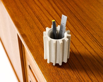 Stoneware Ceramic Modernist Cog Gear Fluted Tool / Pencil Holder — White Stoneware - Minimalist