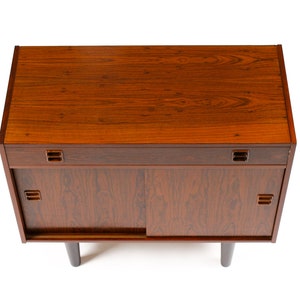 Danish Modern / Mid Century Compact Rosewood Credenza / Sideboard Sliding Doors Shallow Drawer image 8