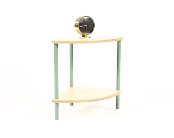 Modernist / Minimalist Plywood + Tubular Steel Quarter Round Side Table / Corner Shelf — Tier Collection