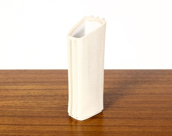 Modernist Extruded Ceramic Stem Vase — Wedge Profile — White Stoneware