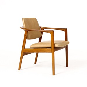 Danish Modern / Mid Century Teak Arm Chair Folke Ohlsson for Dux Tan leather image 2