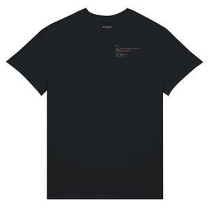 May include: A black short-sleeved t-shirt featuring a small dictionary-style definition printed on the left chest. The text defines the word 'dev' and includes technical syntax, with the brand name 'DevThreadUK' printed in white near the neckline.