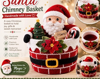 Crochet Santa Chimney Basket Pattern PDF, Christmas Storage Basket Tutorial, Holiday Mantel Decor, Festive Gift Holder, Digital Download