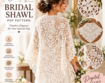Crochet Bridal Shawl Pattern PDF, Wedding Wrap Crochet Pattern, Lace Bridal Stole, Boho Bride Shawl, Crochet Wedding Pattern, Instant PDF