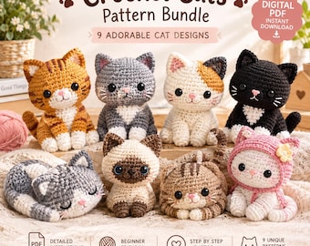 Crochet Cat Amigurumi Pattern Bundle PDF, 9 Designs, Beginner Friendly (PDF Download)