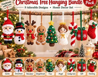 Crochet Christmas Ornament Pattern Bundle PDF, 9-Piece Holiday Decor Set (Digital Download)