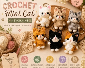 Crochet Mini Cat Keychain Pattern Bundle PDF, Amigurumi Bag Charm (Digital Download)