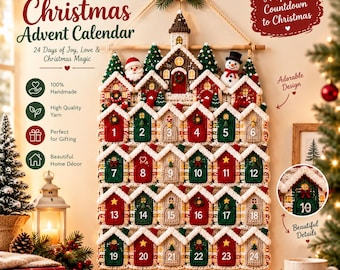 Crochet Christmas Advent Calendar Pattern PDF, 24 Pocket Christmas Village Tutorial, Holiday Crochet Calendar DIY, Instant Digital Download