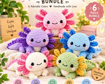 Crochet Axolotl Amigurumi Pattern Bundle PDF, Kawaii Plushie DIY (Digital Download)