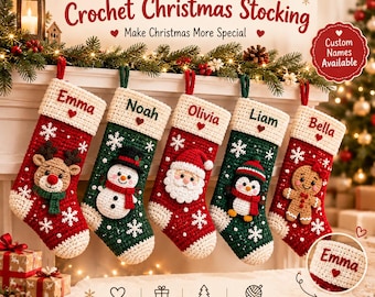Crochet Christmas Stocking Pattern PDF, Name Stocking PDF, Custom Family Stocking Crochet Pattern, Holiday Decor, Instant Download