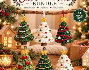 Crochet Christmas Tree Ornament Pattern PDF, 6 Holiday Decor Patterns, Festive Tree Ornament Tutorial, Instant Digital Download