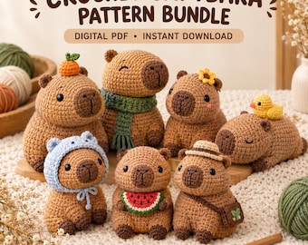 Crochet Capybara Pattern Bundle PDF, Amigurumi Capybara, Cute Crochet Animal Patterns, Kawaii Plushie DIY, Instant Digital Download