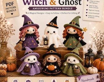 Crochet Halloween Amigurumi Pattern Bundle PDF, Witch & Ghost Crochet PDF, 6 Spooky Designs, Halloween Decor DIY, Easy Crochet Patterns