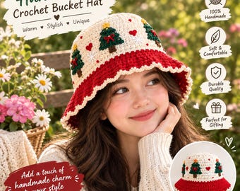 Häkelanleitung für einen Weihnachts-Sonnenhut (PDF), festliche Weihnachtsmütze, Häkelanleitung für Weihnachten, gemütliches Wintergeschenk zum Selbermachen, sofortiger digitaler Download