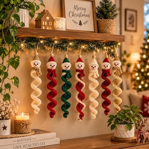 Virkad snögubbe vindspinnare mönster PDF, handledning för spiralhängande julgransprydnad, julgransdekor, semester DIY, omedelbar digital nedladdning