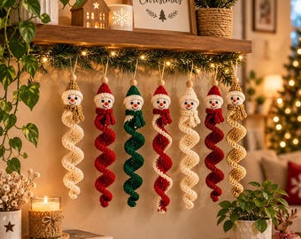 Crochet Snowman Wind Spinner Pattern PDF, Christmas Spiral Hanging Ornament Tutorial, Tree Decor, Holiday DIY, Instant Digital Download