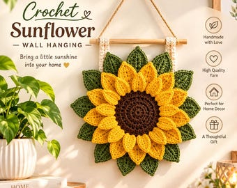 Crochet Sunflower Wall Hanging Pattern PDF, Boho Floral Tapestry Tutorial, Rustic Home Decor, Crochet Wall Art Pattern, Digital Download