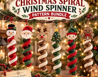 Christmas Spiral Wind Spinner Crochet Pattern Bundle PDF, Festive Hanging Decorations (PDF)