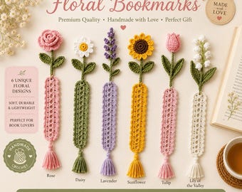 Crochet Flower Bookmark Pattern Bundle, Floral Bookmarks Crochet Pattern, Easy Handmade Bookmark PDF, Book Lover Gift, Instant Download