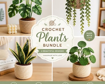 Crochet Plant Bundle, Handmade Yarn Houseplants, Faux Plant Decors, Boho Home Decoration, Plants Lover Gift