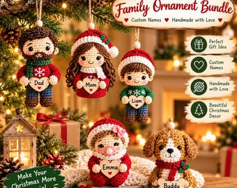 Crochet Family Christmas Ornament Pattern PDF, Custom Name Ornament Tutorial, Personalized Holiday Decor, Christmas Keepsake, PDF Download