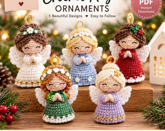 Häkelanleitung für einen Engel (PDF-Paket), Amigurumi-Anleitungen für Weihnachtsengel, Häkelanleitung für Weihnachtsschmuck, DIY-Geschenk, Sofort-Download