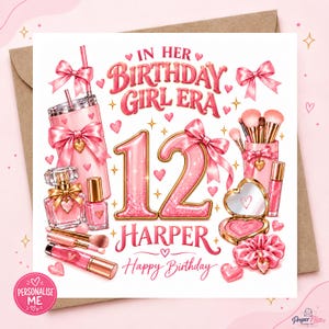 Personalised Makeup Training School Birthday Card for Girls - Birthday Girl Era, Any Name & Any Age, Mini Me, Beauty Salon for Kids