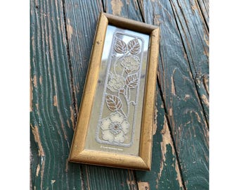 Vintage Turner Decorative Accessories Floral Etched Mirror Art Gold Frame 5x11