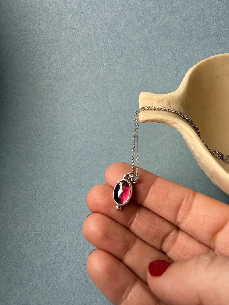 Handmade Sterling Silver Garnet Necklace: January Birthstone Pendant image 13