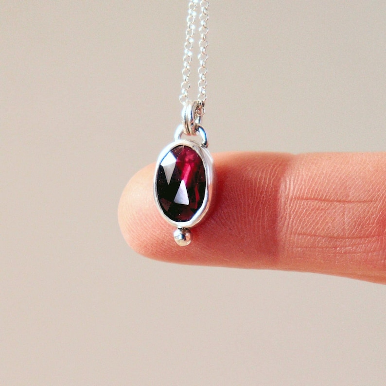 Handmade Sterling Silver Garnet Necklace: January Birthstone Pendant image 2