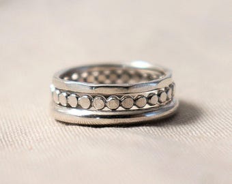 Sterling Silver Ring Set – Hammered, Beaded & Classic Bands