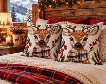 Christmas Reindeer Pillow Cover 45x45 cm, Festive Holiday Cushion, Winter Home Decor