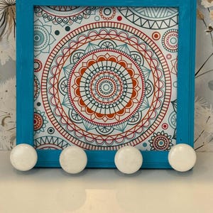 Colorful Mandala Wood Wall Hook – 4 Knobs – 8" x 8"