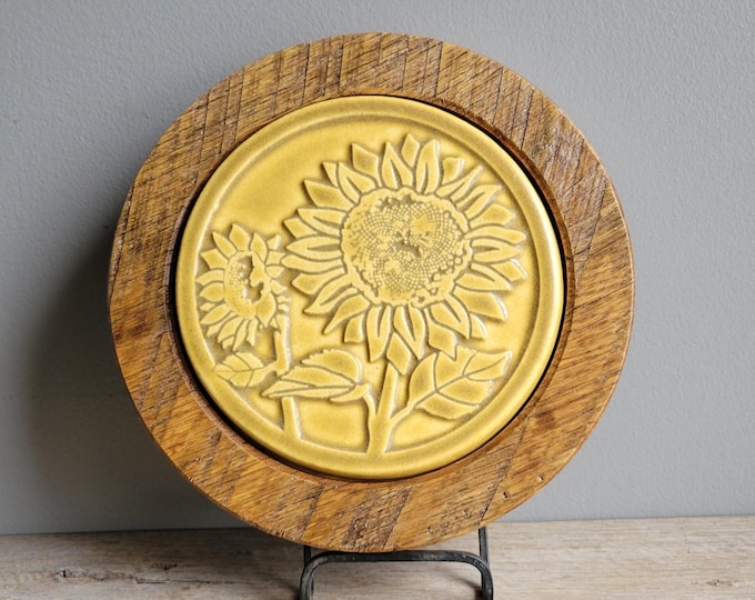 Featured listing image: Framed Pewabic Sunflower Tile| Reclaimed Wooden Wall Décor