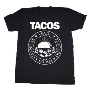 Men's TACOS Ramones Shirt, funny Taco Tuesday shirt, Mexican t-shirt, Foodie Shirt, Chef, Punk Rock, Asada Pescado Pollo Carnitas Al Pastor