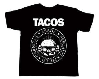 TACOS Ramones kid's T-Shirt, funny children's Taco shirt, Toddler taco Mexican t-shirt, kid's Foodie TShirt, Chef Shirt, Punk Rock kid's tee