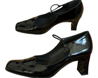 Pierre Chupin Pindiere Pumps Women 39 Black Patent Mary Jane Heel Vintage France